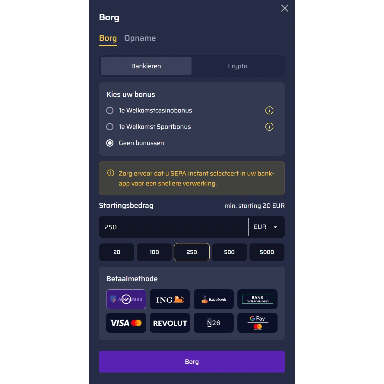 Betory Casino Betaalmethoden